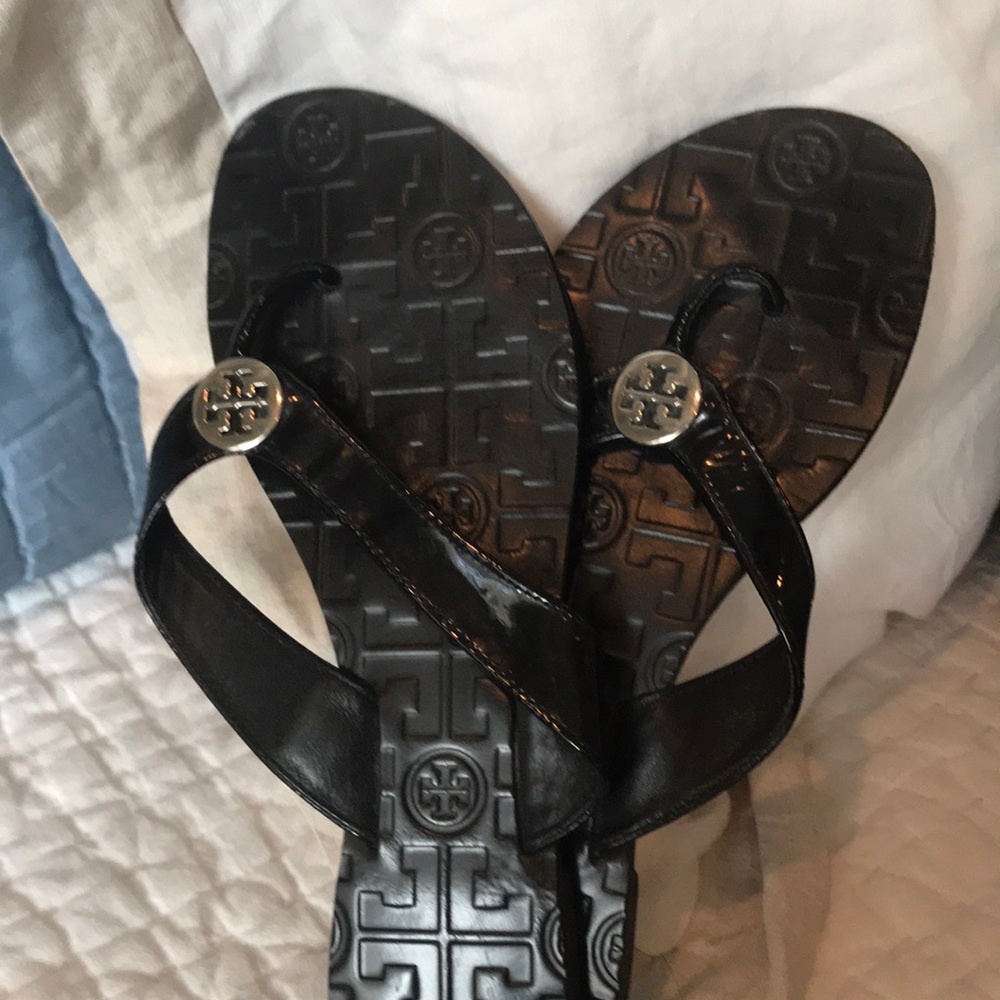 Tory Burch black patent leather sandals